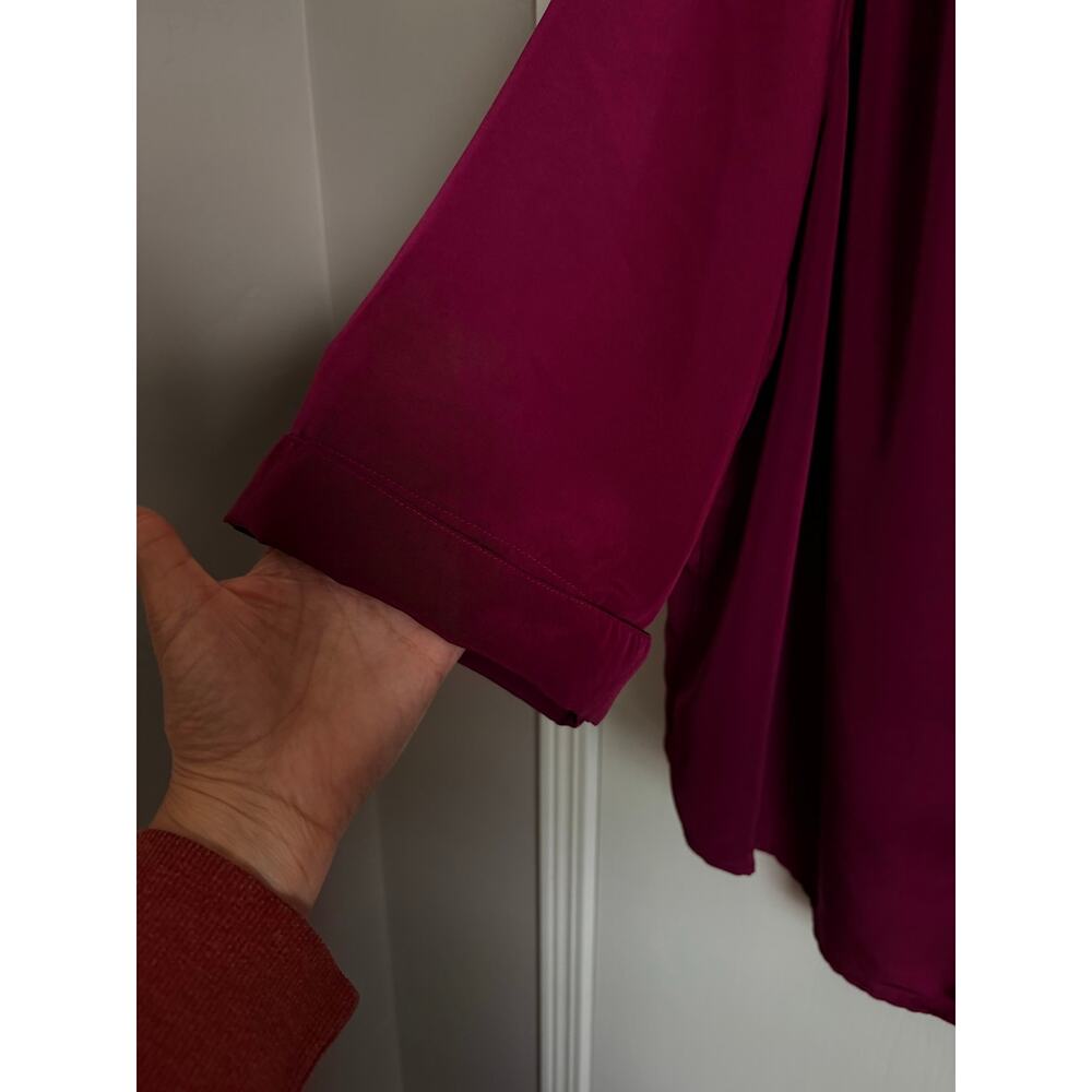 Woman Within Burgandy 3/4 Sleeve Button Front Shirt Collared Tunic 3X 30-32 - Picture 4 of 7